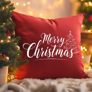 Coussin Joyeux Noël Élégante Typographie Script Rouge