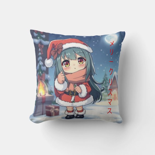 Coussin Joyeux Noël En Japonaise Anime Girl (Recto)