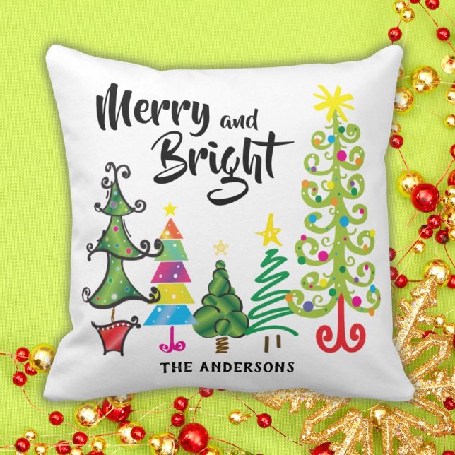Coussin Joyeux Noël et arbres brillants Jeter l'oreiller (Créateur téléchargé)