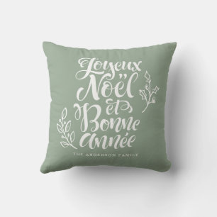 Coussin Joyeux Noël et Bonne Année Modern Sage Green