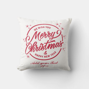 Coussin Joyeux Noël et Bonne Année, Typographie Rouge