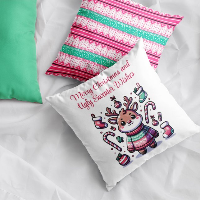 Coussin Joyeux Noël et vilains voeux de Sweat Reindeer (Créateur téléchargé)