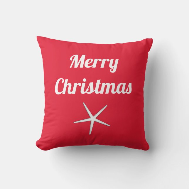 Coussin Joyeux Noël Étoile de Mer Rouge Blanche Cadeau Nau (Recto)