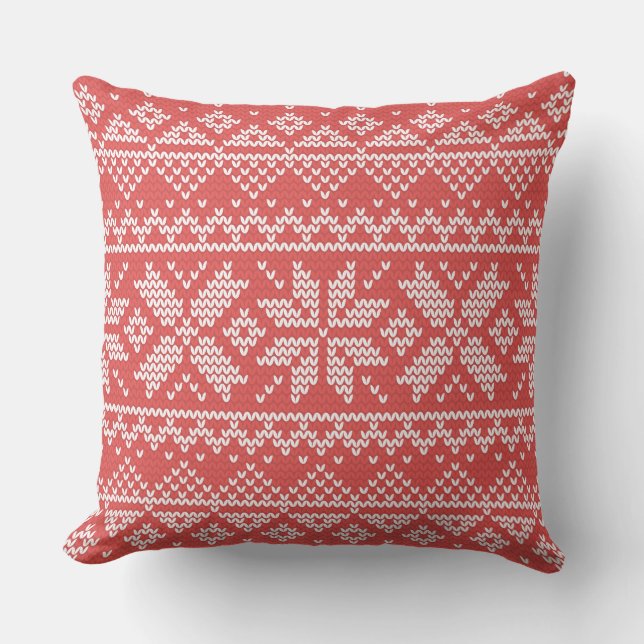 Coussin Joyeux Noël Fair Isle Snowflakes Blanc & Rouge (Recto)