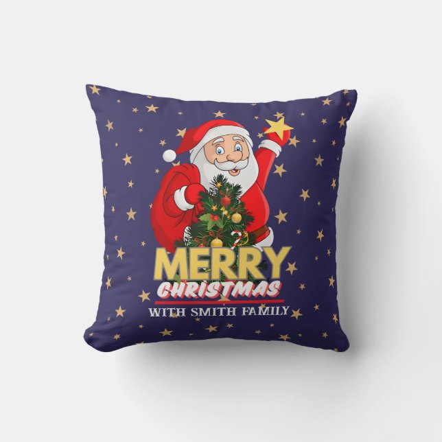 Coussin Joyeux Noël familial père Noël (Recto)