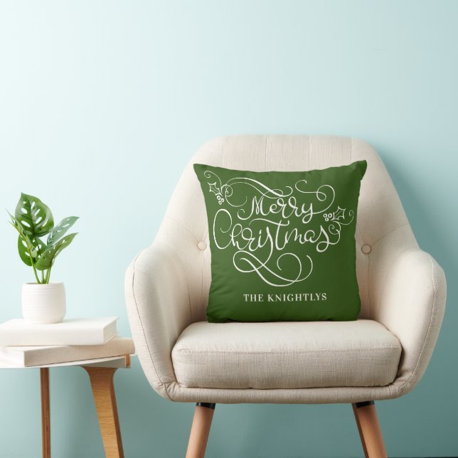 Coussin Joyeux Noël fantaisie Nom de script personnalisé (Chaise)