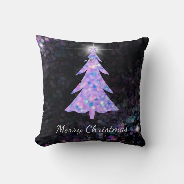 Coussin Joyeux Noël faux parties scintillant arbre de Noël (Recto)