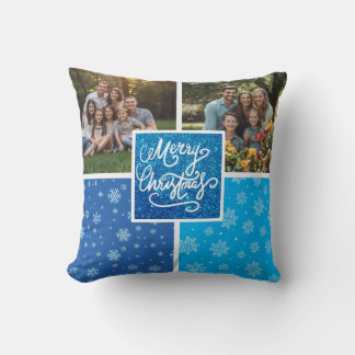 Coussin Joyeux Noël festif Photo Collage Flocon de Neige T