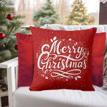 Coussin Joyeux Noël Festif Rouge et Blanc Vacances<br><div class="desc">Célébrez les vacances avec ce coussin rouge et blanc festif qui souhaite à tous un "Joyeux Noël" dans un script amusant mais classique avec des plats de saison élégants.</div>