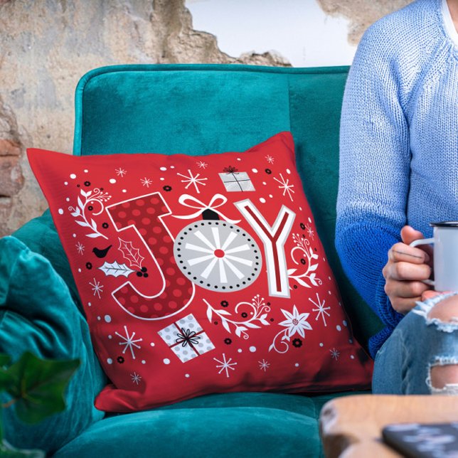 Coussin Joyeux Noël Fêtes rouges hiver (Créateur téléchargé)