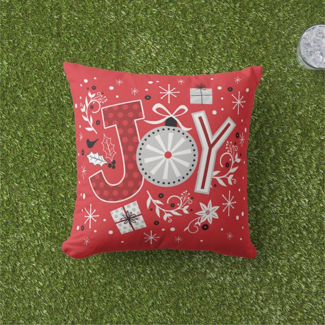 Coussin Joyeux Noël Fêtes rouges hiver (Herbe)