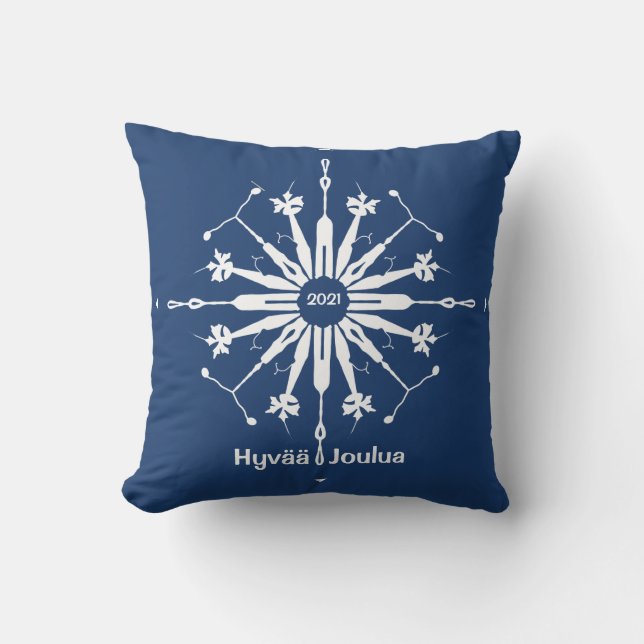 Coussin Joyeux Noël finlandais Flocon de neige (Recto)