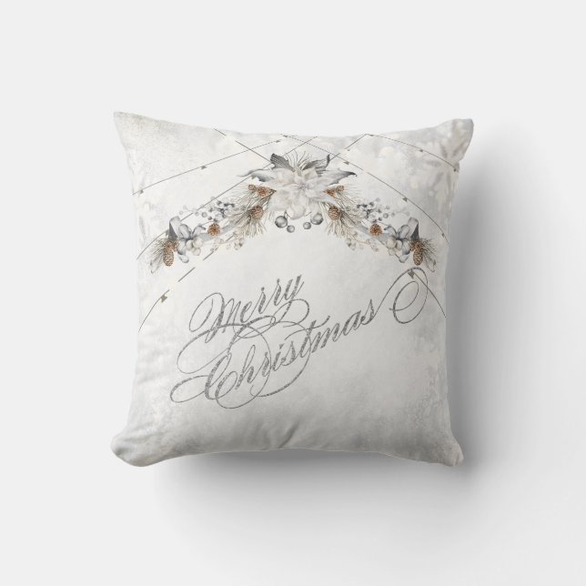 Coussin Joyeux Noël Fleurs d'hiver Pommes de pin (Recto)