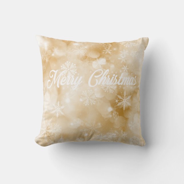 Coussin Joyeux Noël flocon de neige or et blanc (Recto)