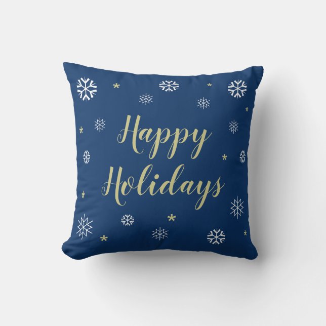 Coussin Joyeux Noël Flocons de Neige Bleus (Recto)