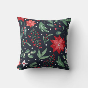Coussin Joyeux Noël Floral Fêtes de fin d'année