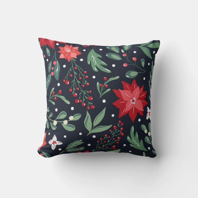 Coussin Joyeux Noël Floral Fêtes de fin d'année (Recto)