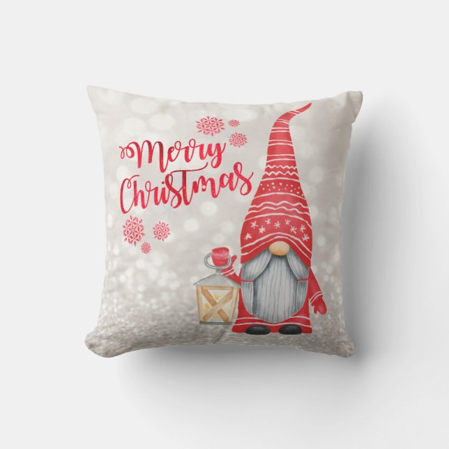 Coussin Joyeux Noël, Flou bokeh, Nain mignon (Recto)