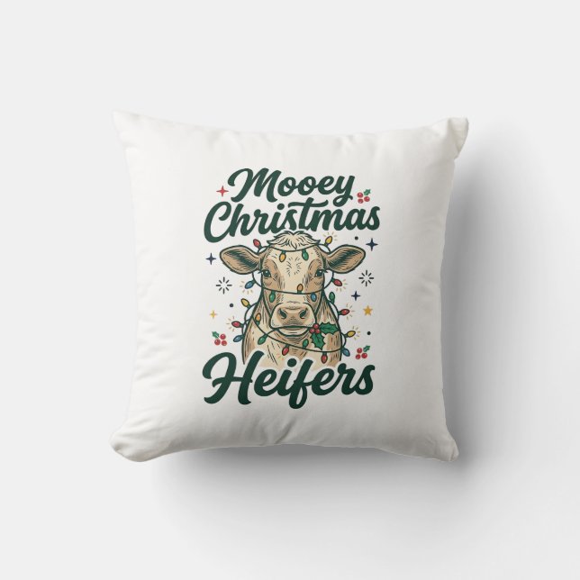 Coussin Joyeux Noël Génisses Drôle de Vache Noël Design (Recto)