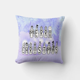 Coussin Joyeux Noël gens de neige Police, Blue Tint neige