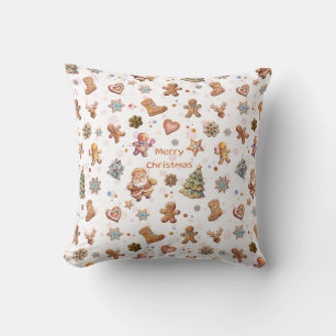 Coussin Joyeux Noël Gingerbread Cookies Blanc