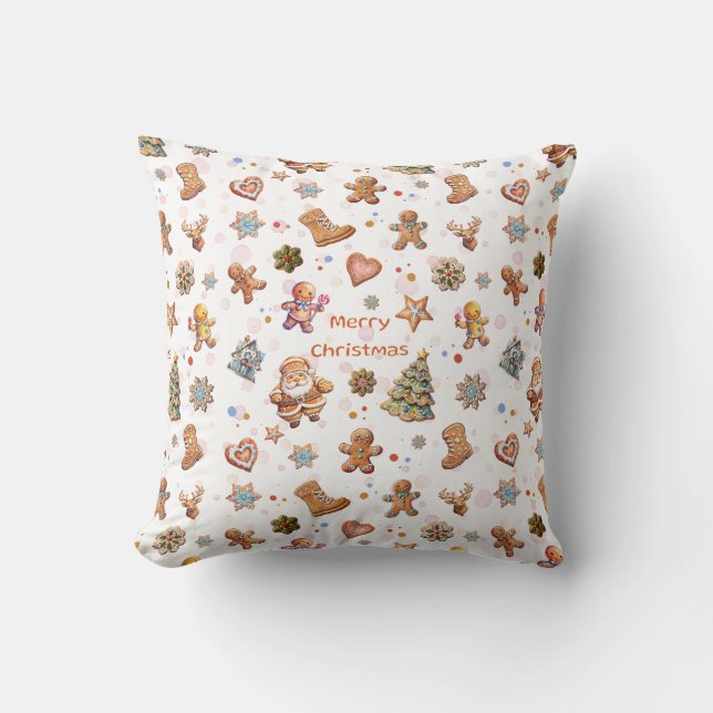 Coussin Joyeux Noël Gingerbread Cookies Blanc (Recto)