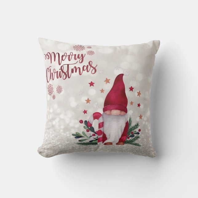 Coussin Joyeux Noël, Glittery Bokeh, Mignonne Gnome (Recto)