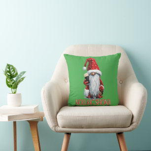 Coussin Joyeux Noël Gnome tenant un verre de stout sec irl