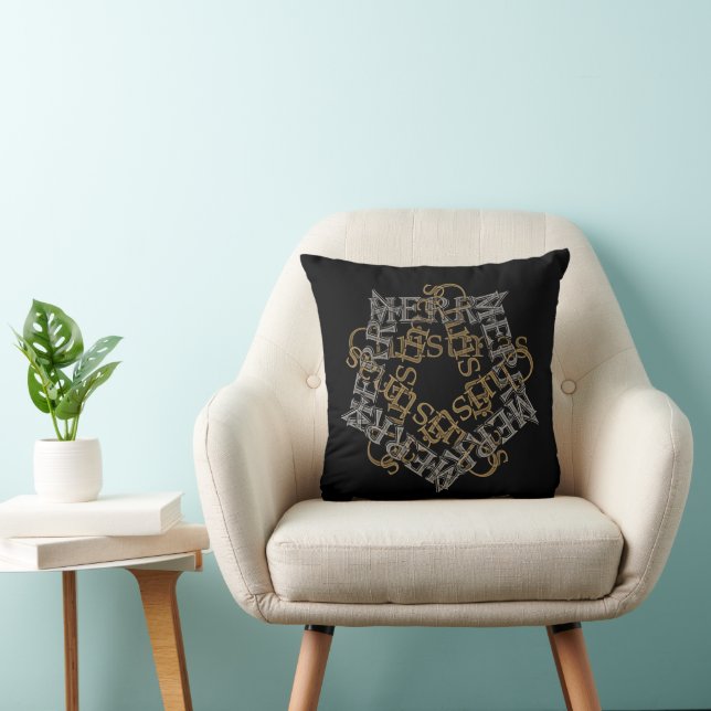 Coussin Joyeux Noël Gold & Silver Star Art, Noir (Chaise)