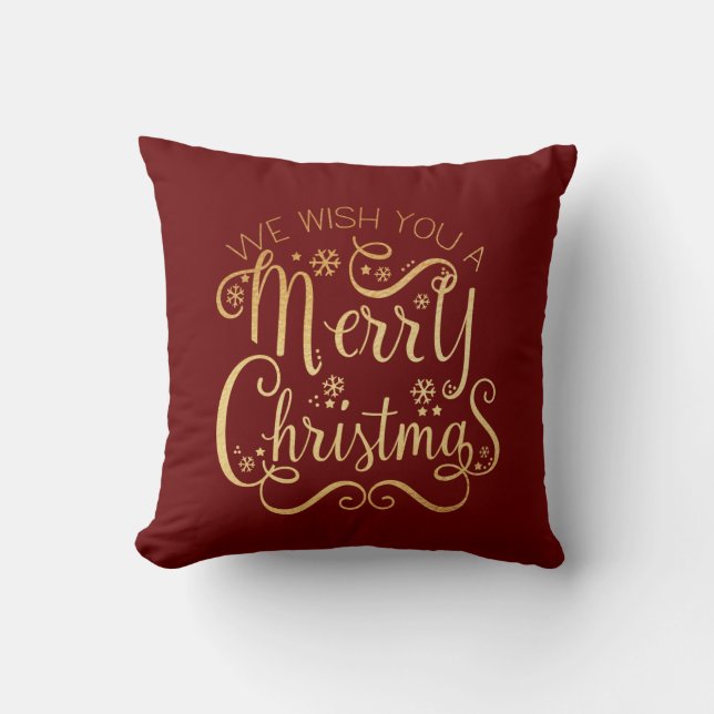 Coussin Joyeux Noël Gold Typographie Red Chic (Recto)
