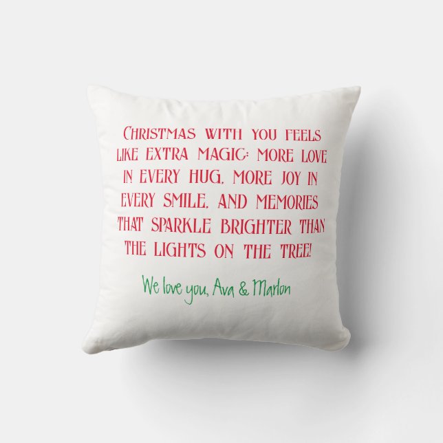 Coussin Joyeux Noël grand-mère et grand-père, texte Custom (Verso)