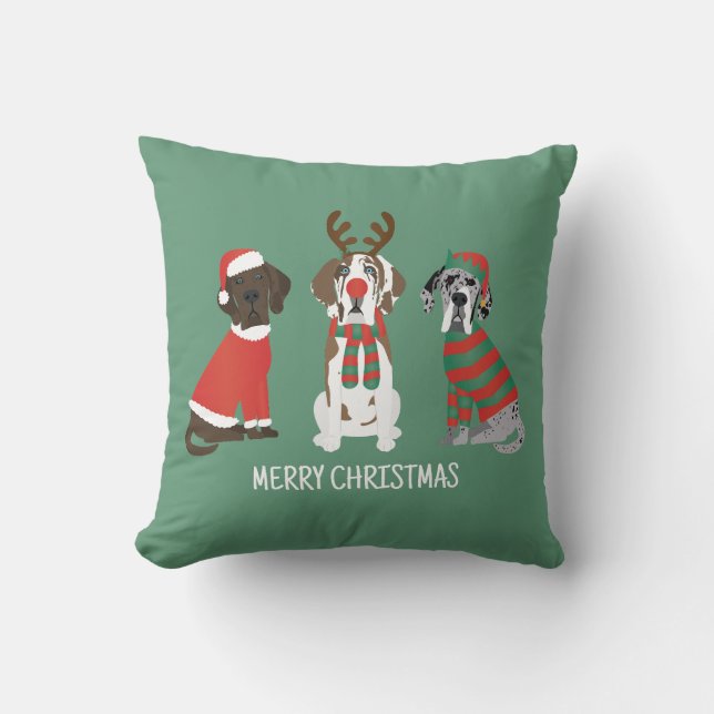 Coussin Joyeux Noël Grands Chiens Danois (Recto)