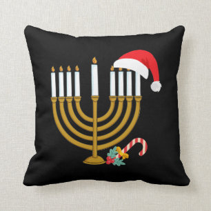 Coussin  Joyeux Noël Hanoukka Santa Hat Jewish Menorah