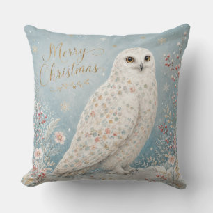 Coussin Joyeux Noël Hibou Blanc Paysage Hivernal Enchanté