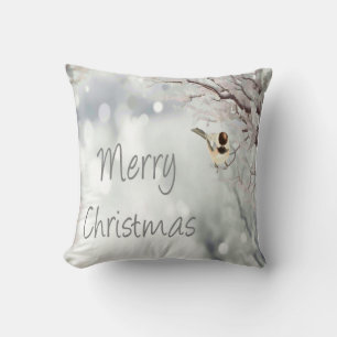 Coussin Joyeux Noël hiver Frosty Oiseau traditionnel