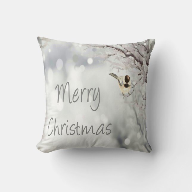 Coussin Joyeux Noël hiver Frosty Oiseau traditionnel (Recto)