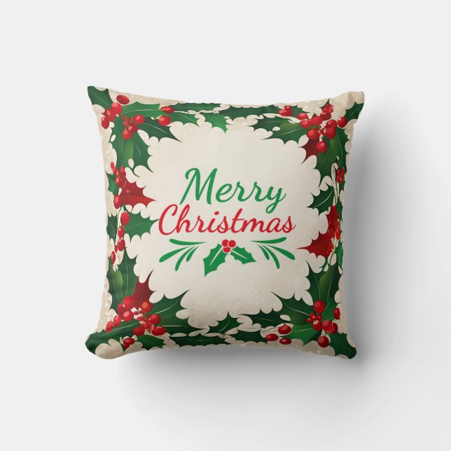 Coussin Joyeux Noël Holiday Winter Holly (Recto)
