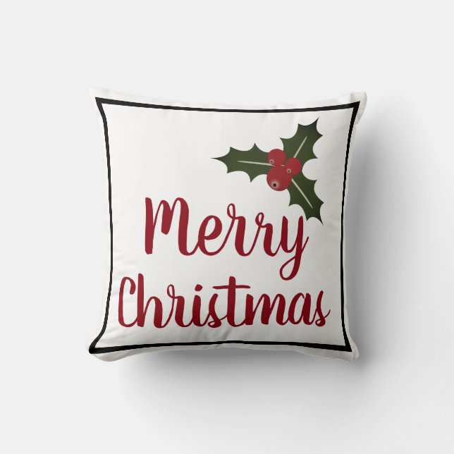 Coussin Joyeux Noël Holly Berries et Feuilles (Recto)