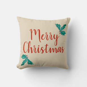 Coussin Joyeux Noël Holly Ivy VintageRouge Beige