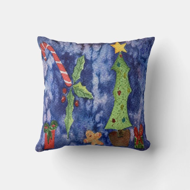 Coussin Joyeux Noël Icônes Classiques de Noël Aquarelle (Verso)