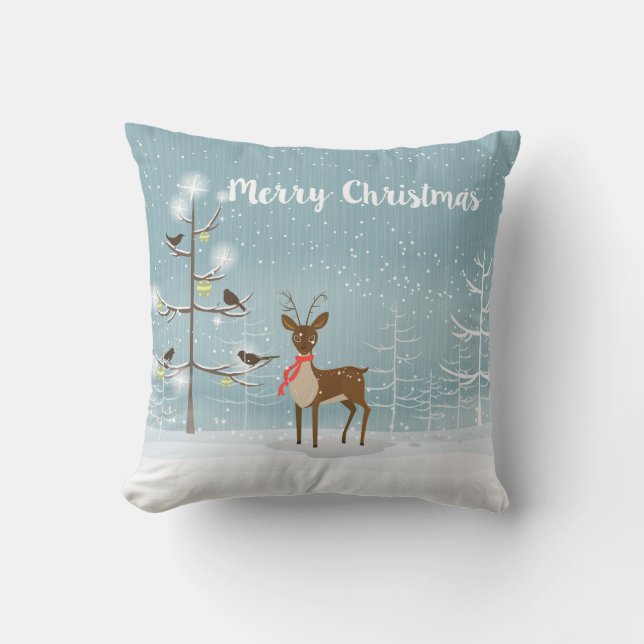 Coussin Joyeux Noël - Illustration de cerfs (Recto)