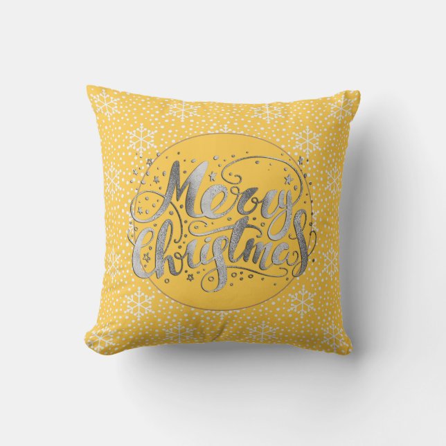Coussin Joyeux Noël Joyeux Joyeux Jeu d'argent jaune blanc (Recto)