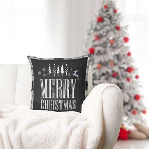 Coussin Joyeux Noël Joyeux Noir et Blanc