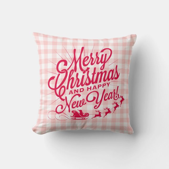 Coussin Joyeux Noël Joyeux Nouvel An Pink Check (Recto)