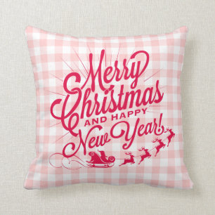 Coussin Joyeux Noël Joyeux Nouvel An Pink Check