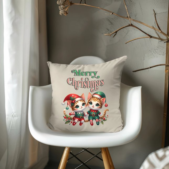 Coussin Joyeux Noël Kitten Elves (Créateur téléchargé)