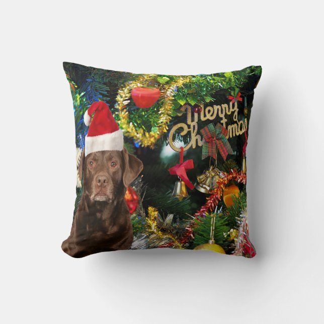 Coussin Joyeux Noël Labrador Retriever Chien Santa Hat (Recto)