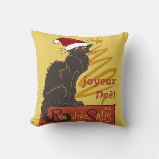 Coussin Joyeux Noel Le Chat Noir Avec Arbre Doré Stylisé (Recto)