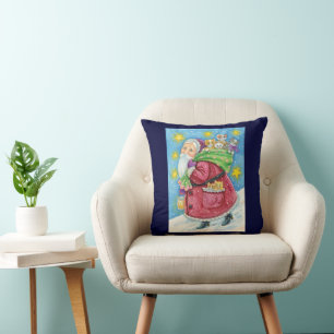 Coussin Joyeux Noël, le Père Noël avec des chatons et des