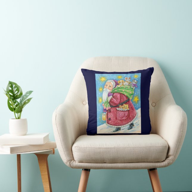 Coussin Joyeux Noël, le Père Noël avec des chatons et des  (Chaise)